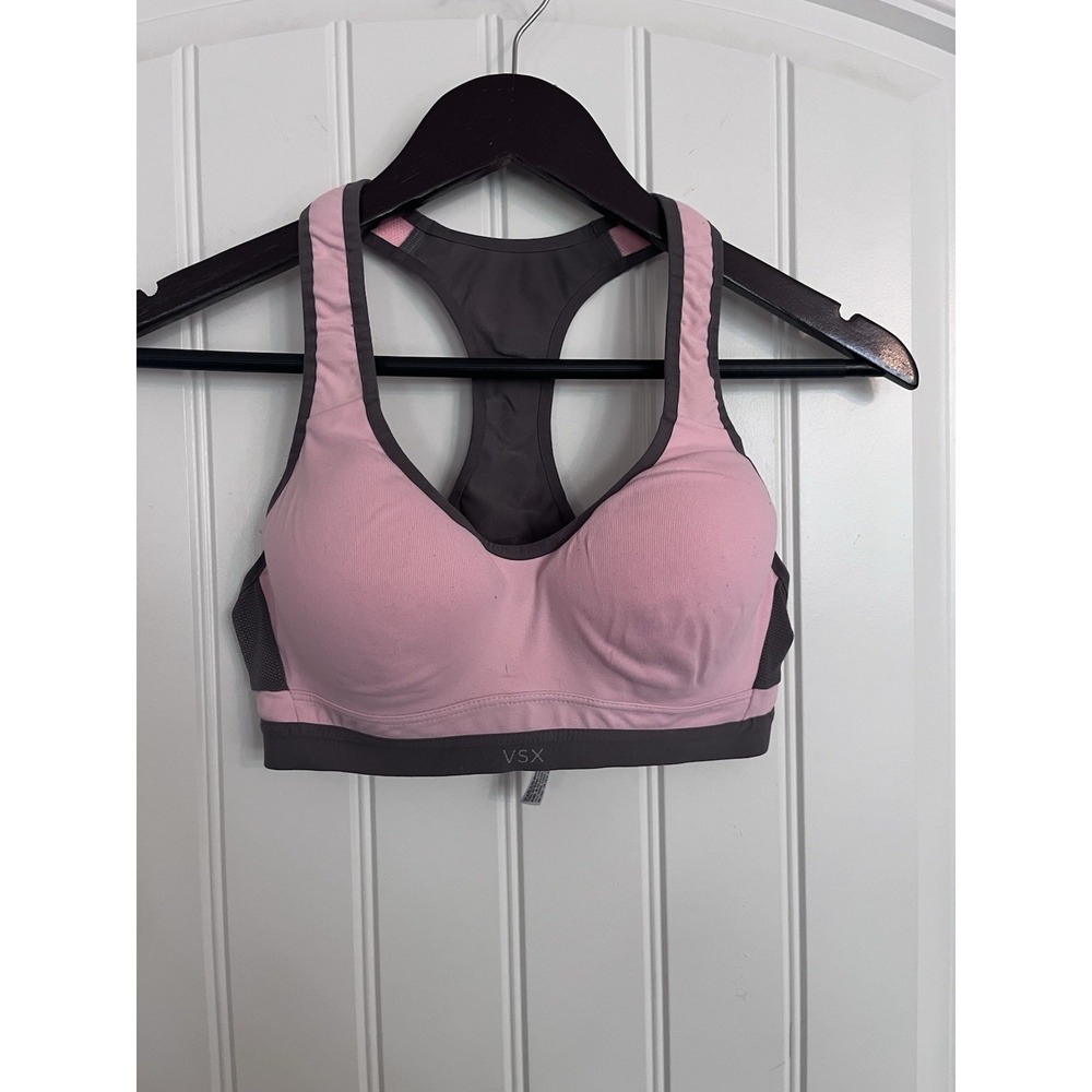 Victoria's Secret VSX Incredible Sports Bra Pink Grey 34B Padded Underwire 615
